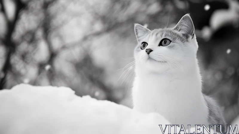 White Cat Portrait: Monochromatic Winter Elegance.