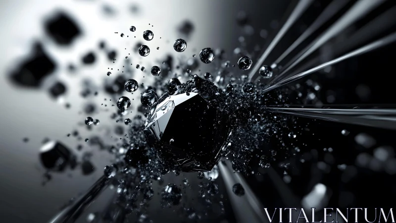 Shattered Black Diamond Explosion in Futuristic Abstract Style.