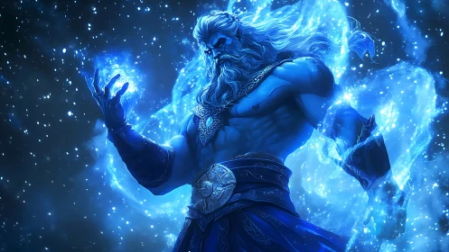 Mythic blue mage commands swirling cosmic energy field