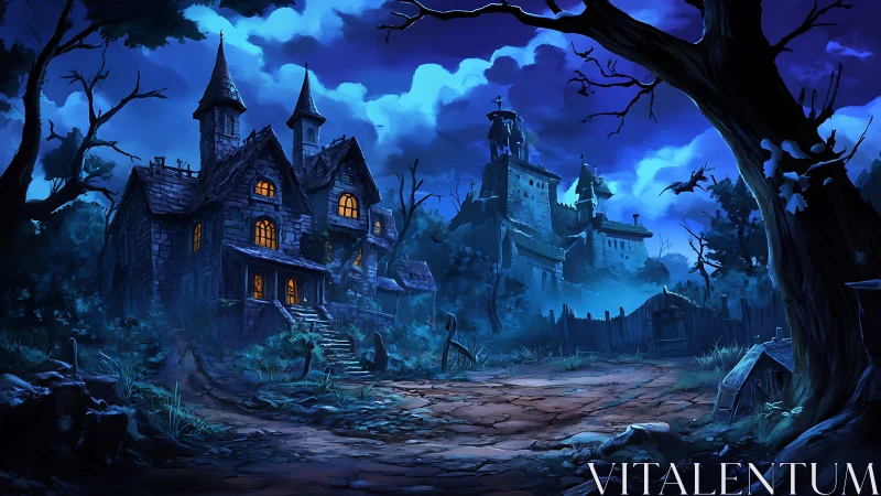 Moonlit haunted manor welcomes curious nighttime wanderers