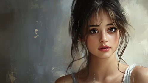 Digital portrait of young woman against textured backdrop.