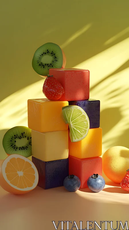 Juicy cube tower stacks fruit colors into sunny geometry