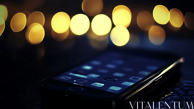 Smartphone Display Illuminated Against Warm Bokeh Background Lights