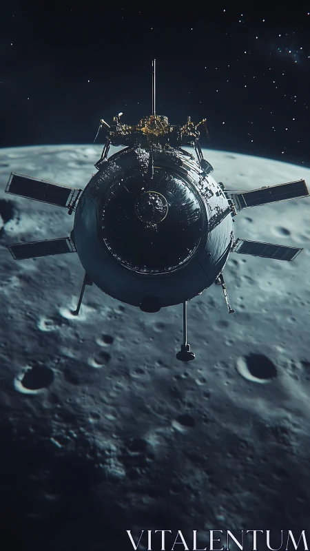 Orbital lunar probe render with radial symmetry focus.
