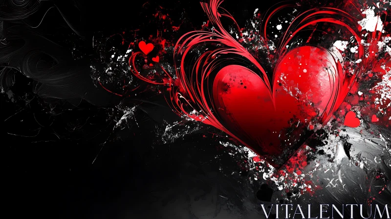 Crimson heart bursts through darkness with swirling energy