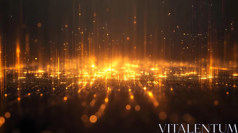 Glowing Abstract Digital Landscape with Golden Light Streaks.