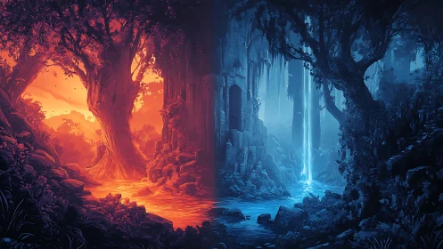 Dual Landscape: Fire and Ice Cavern Gateway.