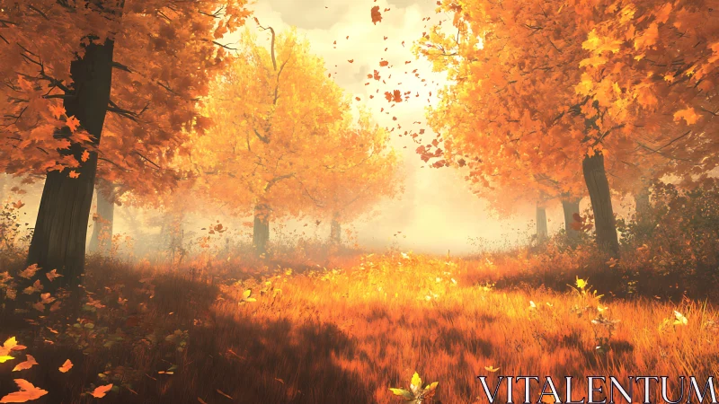 Autumn Forest Path Bathed in Golden Sunlight