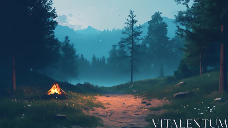 Campfire Glow: A Forest Evening's Quiet Magic.
