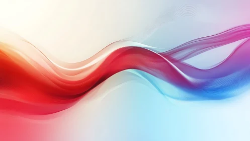 Curved translucent red and blue waveforms traverse a pale field