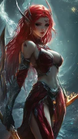 Armored elven sorceress rendered in high-detail fantasy digital art