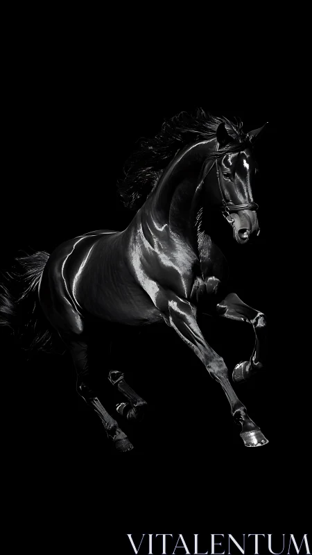 Starlit obsidian stallion charging through velvet night.