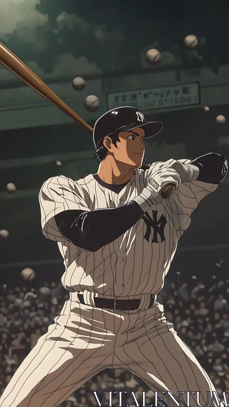 Anime-style stadium portrait of poised baseball batter in motion.
