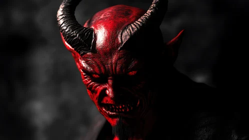 Hyperreal demonic portrait with horned red skin and rim lighting