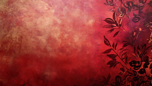 Textured crimson gradient backdrop with silhouetted floral vines