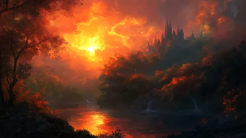 Apocalyptic Castle Through Incandescent Atmospheric Haze.