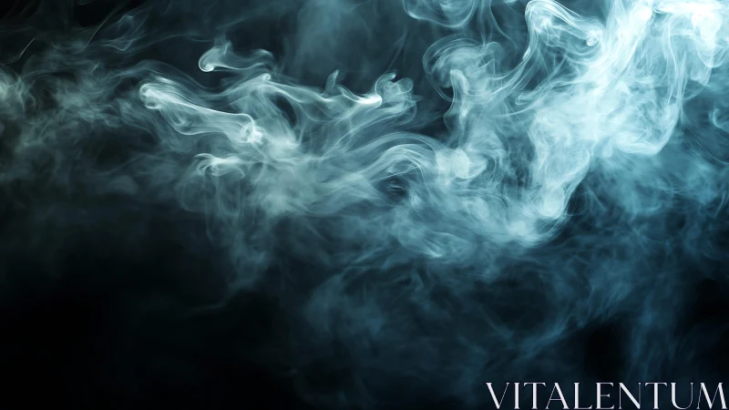 Wispy white smoke swirling on dark background in abstract style.