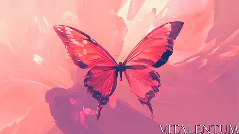 Pink butterfly with abstract floral background in gradient tones.