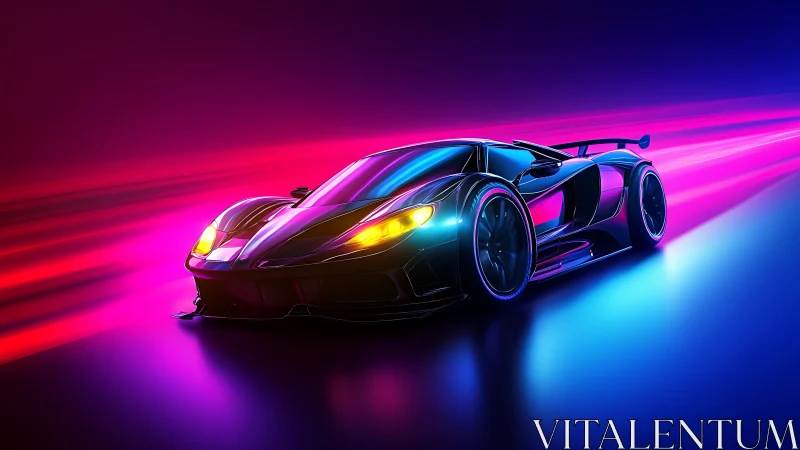 Neon hypercar streaks through a liquid tunnel of electric light.