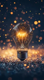 Starlit lightbulb cradling golden sparks of imagination.