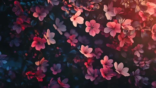 Neon Blossoms Dance in Twilight Warmth.