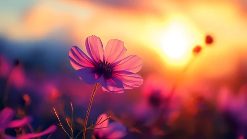 Cosmic Bloom Dances Through Twilight's Golden Hour