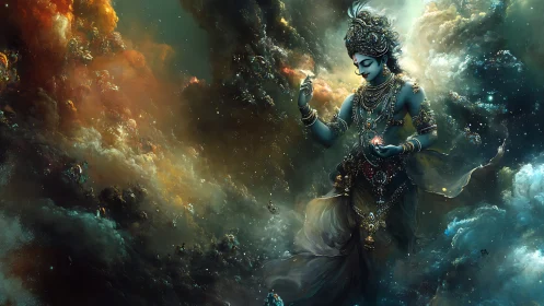 Celestial dancer threads galaxies through jeweled midnight mists