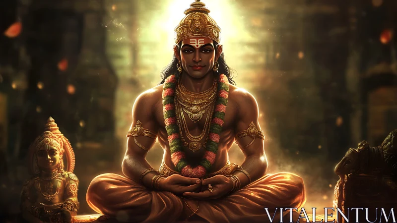 Divine yogic deity in luminous temple ambiance digital painting.