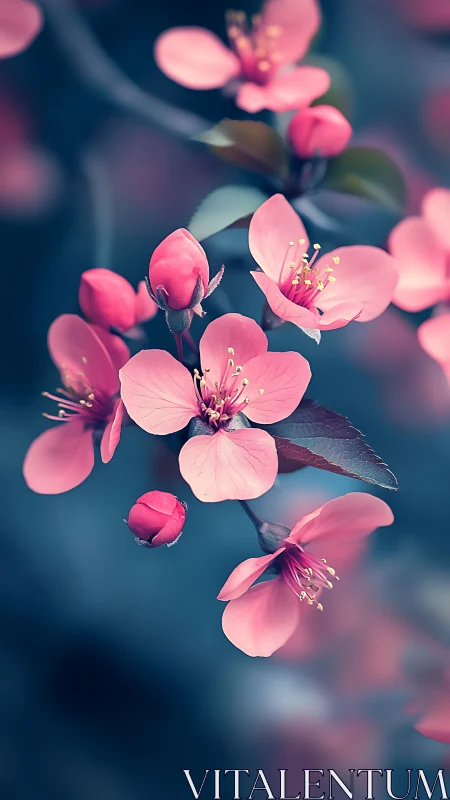 Pink blossoms in soft focus create dreamy spring garden scene.