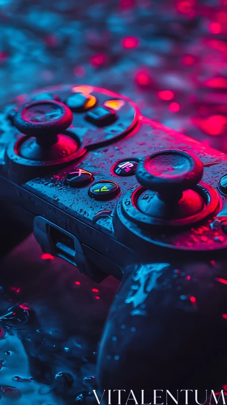 Neon-Lit Gaming Controller with Dynamic Cyan-Magenta Color Grading.