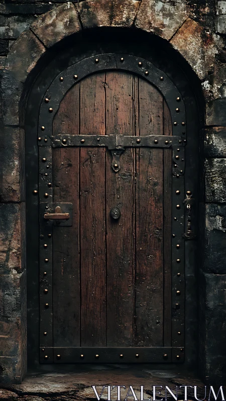 Weathered wooden castle door whispering quiet stories.