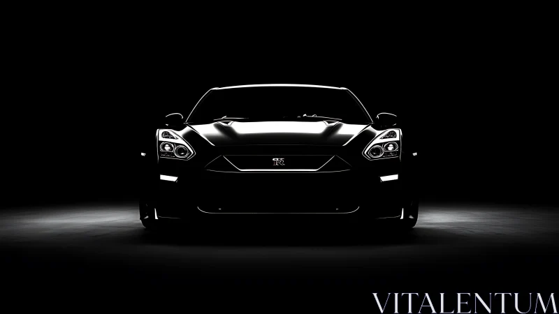 High-contrast front automotive portrait in low-key lighting.