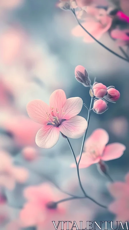 Delicate Pink Flowers with Soft Blurred Bokeh Background.