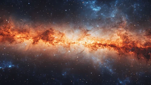 Central galactic band with dense orange nebular region.