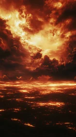 Apocalyptic Inferno Sky: Dramatic Cloud Formation With Luminous Horizon.
