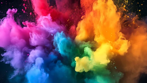 Vibrant clouds of color explode dynamically on deep black