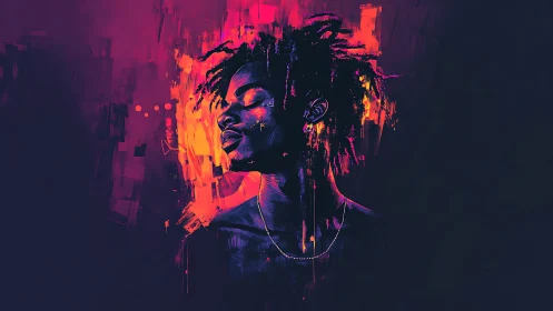 Digital portrait shows side profile of man in neon brushstrokes