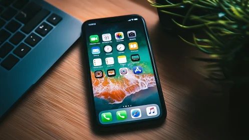 Digital Companion Glows: iPhone Steals Spotlight on Wooden Stage