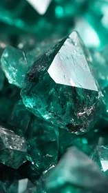 Emerald crystals catch light with sharp translucent facets.