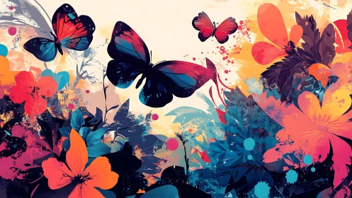 Colorful butterflies drift gently above a vivid painted garden