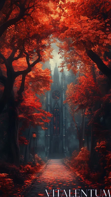 Autumn Cathedral: A Gothic Dream in Crimson Light.