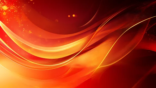 Red and orange flowing waves with light streaks on dark gradient background