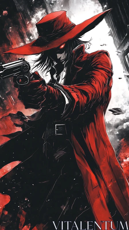 Scarlet gunslinger cuts through shadowed streets with fire