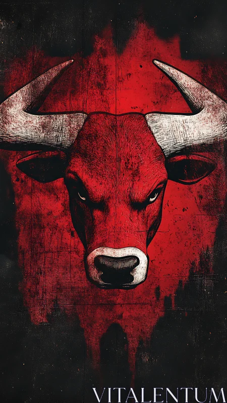 Bold crimson bull portrait radiates strength and resolve