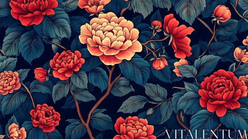 Crimson Peonies Dance Against Midnight's Velvet Canvas