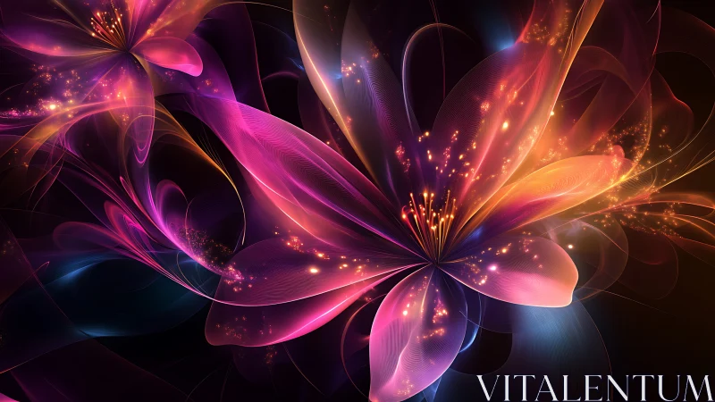 Fractal floral light forms with layered translucent petals.