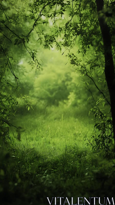 Forest Path Through Canopy with Overhanging Branches.