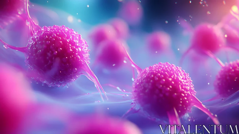 Vibrant Close-Up of Cancer Cells in Digital Art Style.