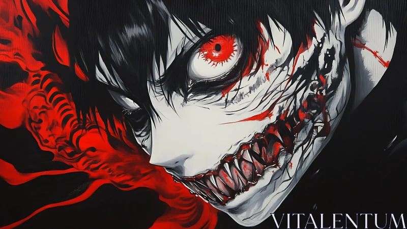 Demonic anime portrait radiates violent crimson energy