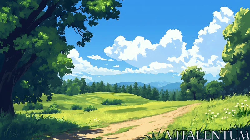 Rural Landscape with Atmospheric Perspective and Distant Mountain Range